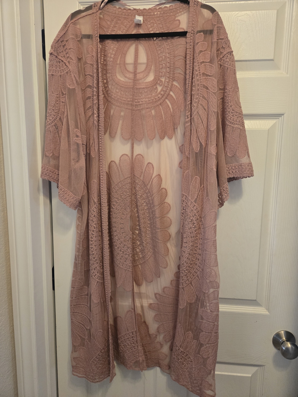 Dusty Rose Lace Open Front Duster